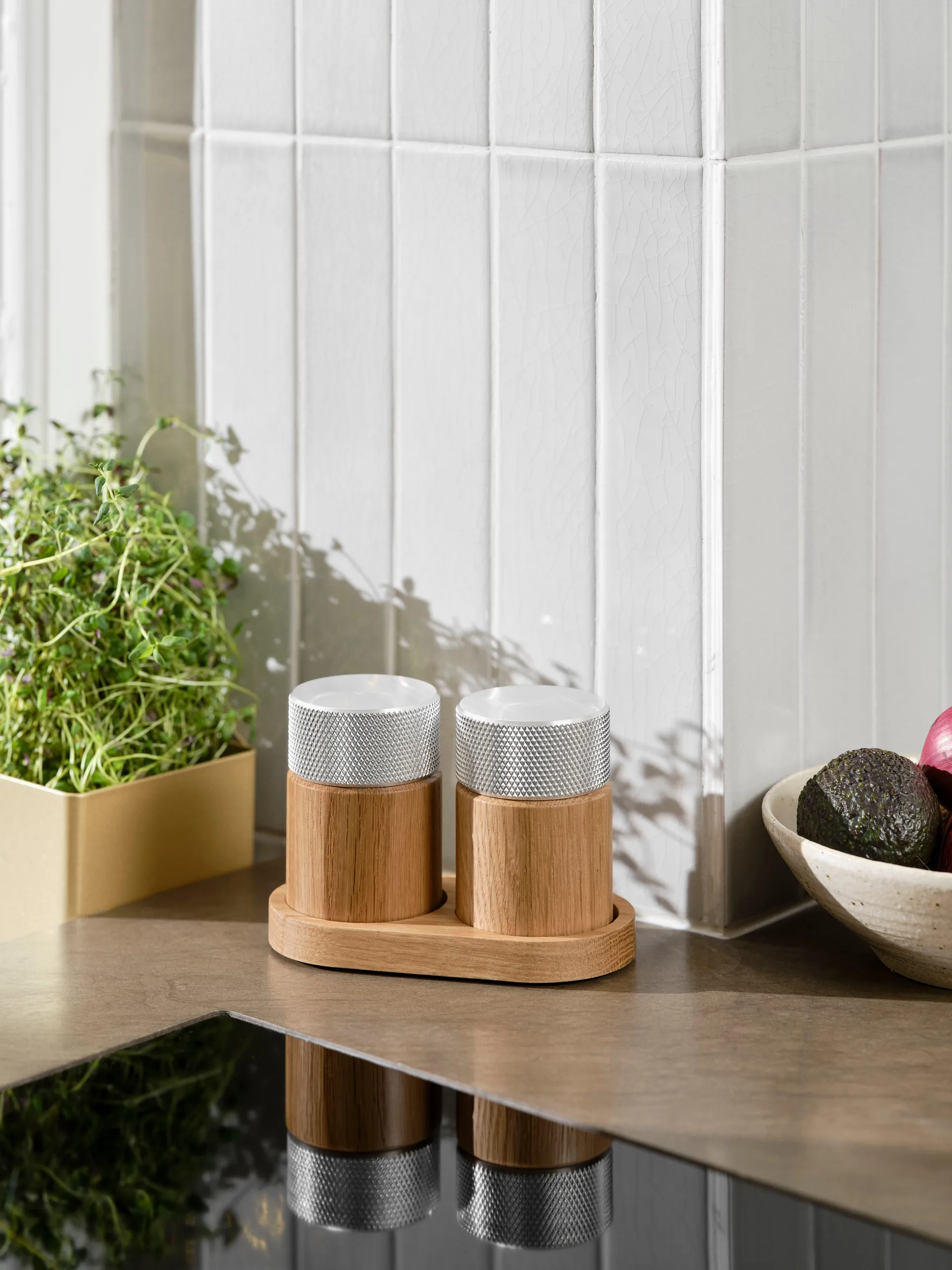 Macina sale e pepe Sina 6 cm, Quercia-acciaio Gejst