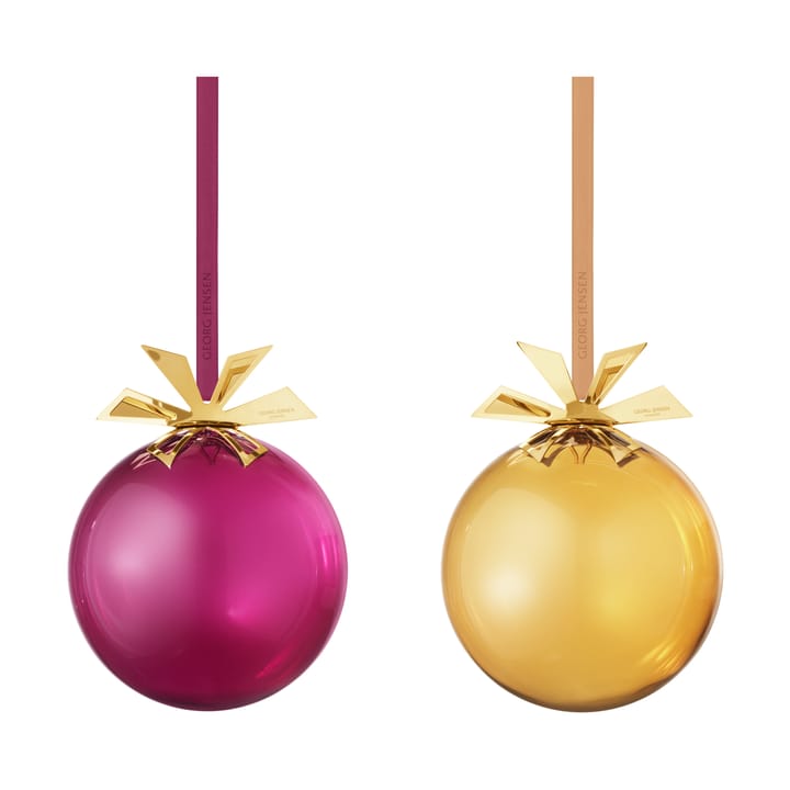 Palline in vetro per albero di Natale 2025, 2 pezzi - Oro-Bordeaux - Georg Jensen