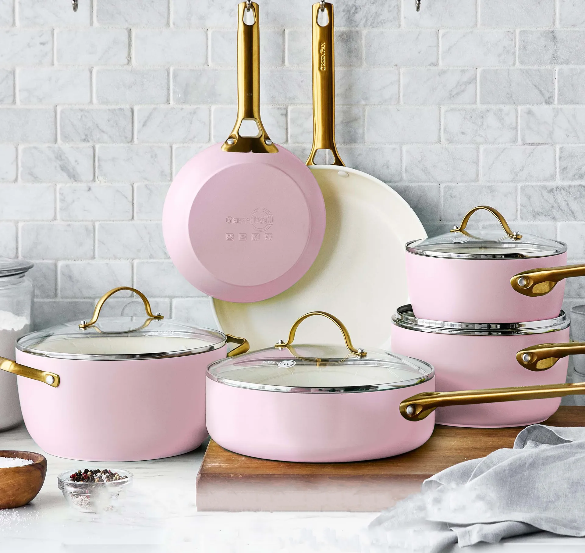 Set casseruola e padella Padova 10 pezzi, Blush pink GreenPan