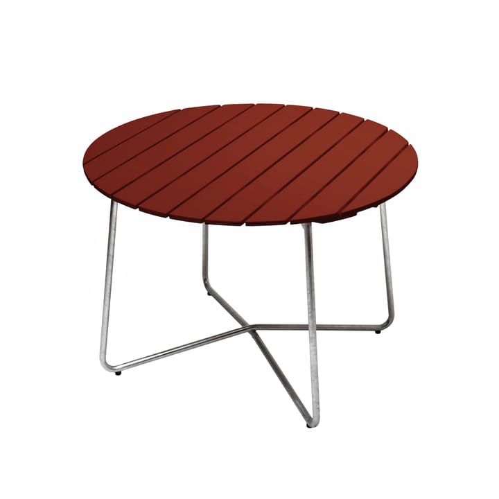 9A tavolo da pranzo - Dark red lacquered oak-galvanized base, Ø100 cm - Grythyttan Stålmöbler