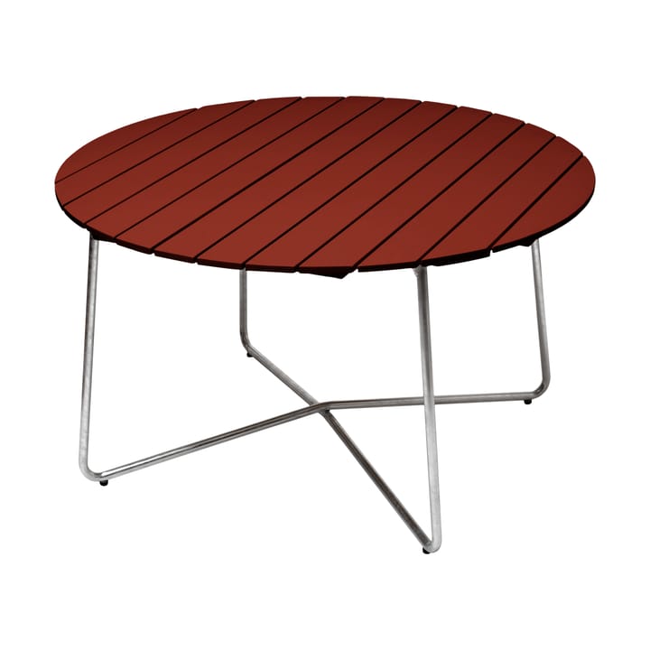 9A tavolo da pranzo - Dark red lacquered oak-galvanized base, Ø120 cm - Grythyttan Stålmöbler