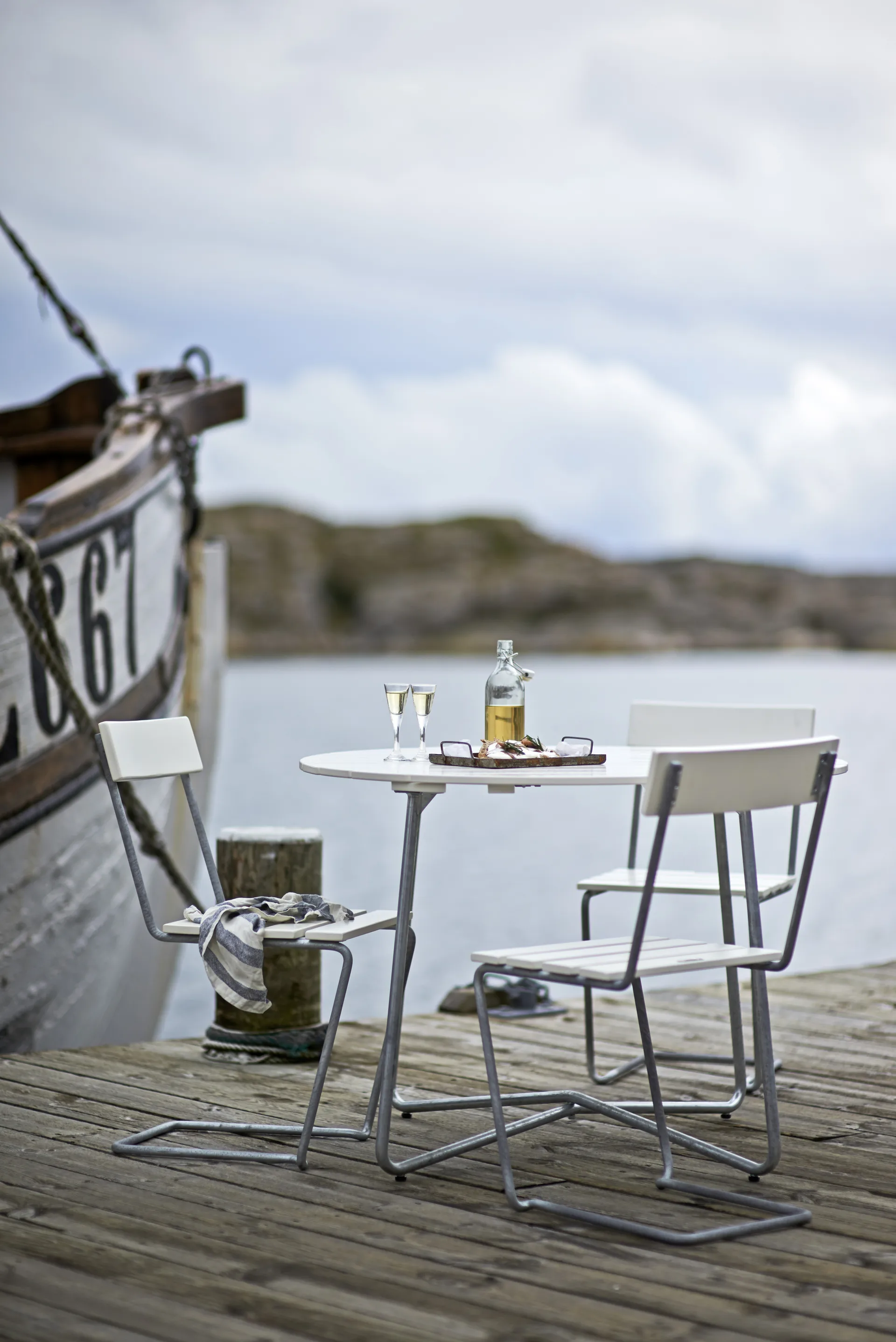 9A tavolo da pranzo, Rovere verniciato bianco Ø100 cm Grythyttan Stålmöbler
