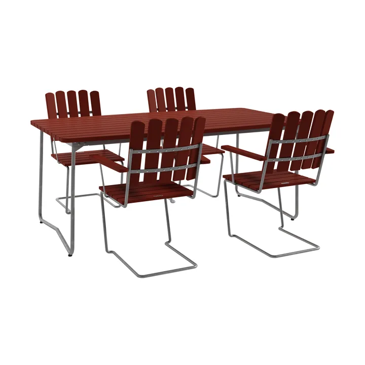 B31 tavolo 170 cm + 4 poltrone A2, rosso scuro-telaio zincato a caldo - Grythyttan Stålmöbler