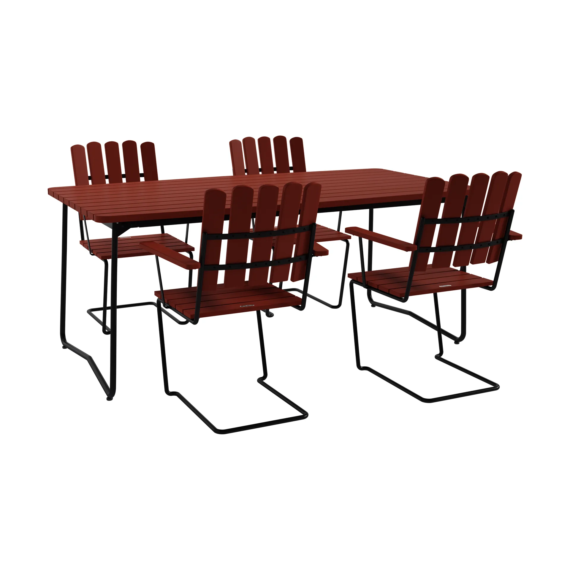 B31 tavolo 170 cm + 4 poltrone A2, rovere scuro-nero telaio,  Grythyttan Stålmöbler