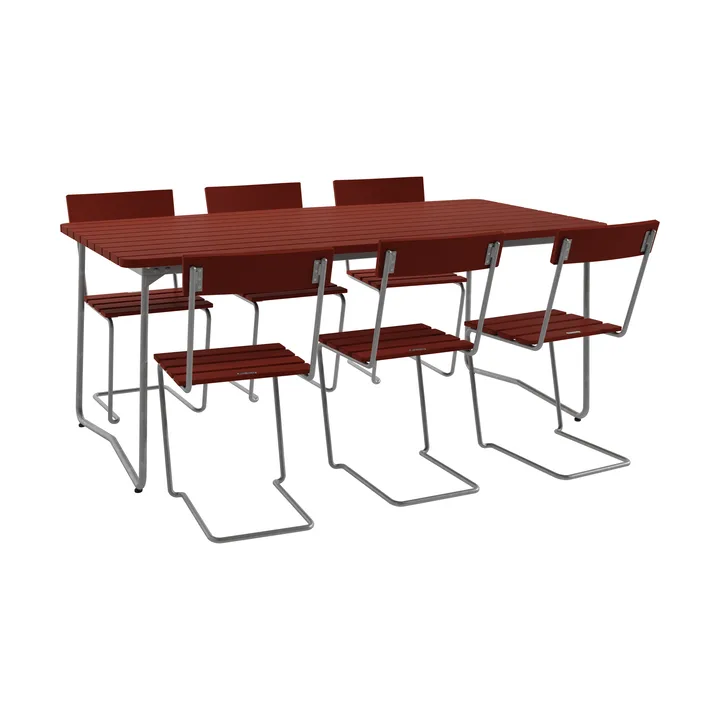 B31 tavolo 170 cm + 6 Sedia 1, rosso scuro-telaio zincato a caldo - Grythyttan Stålmöbler