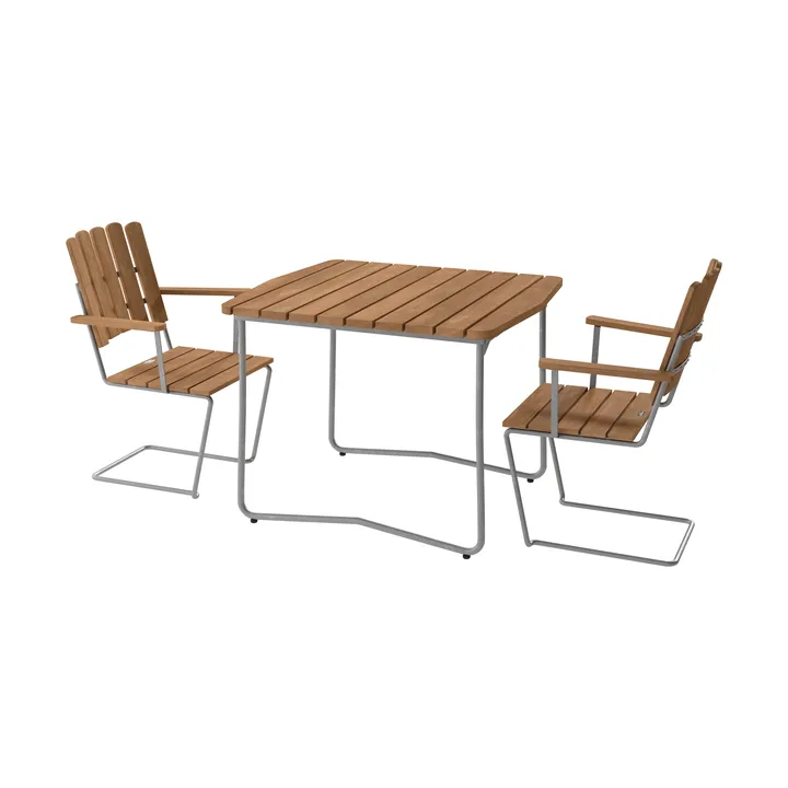 B31 tavolo 92 cm + 2 poltrone A2, teak-telaio zincato a caldo - Grythyttan Stålmöbler