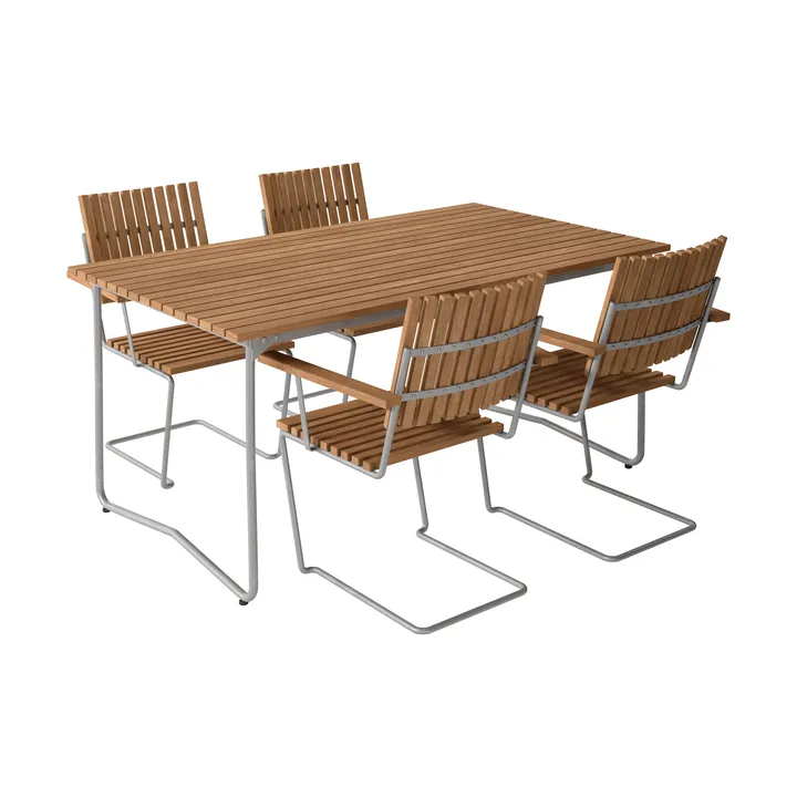 Bovik tavolo + 4 sedie, teak-telaio zincato a caldo - Grythyttan Stålmöbler