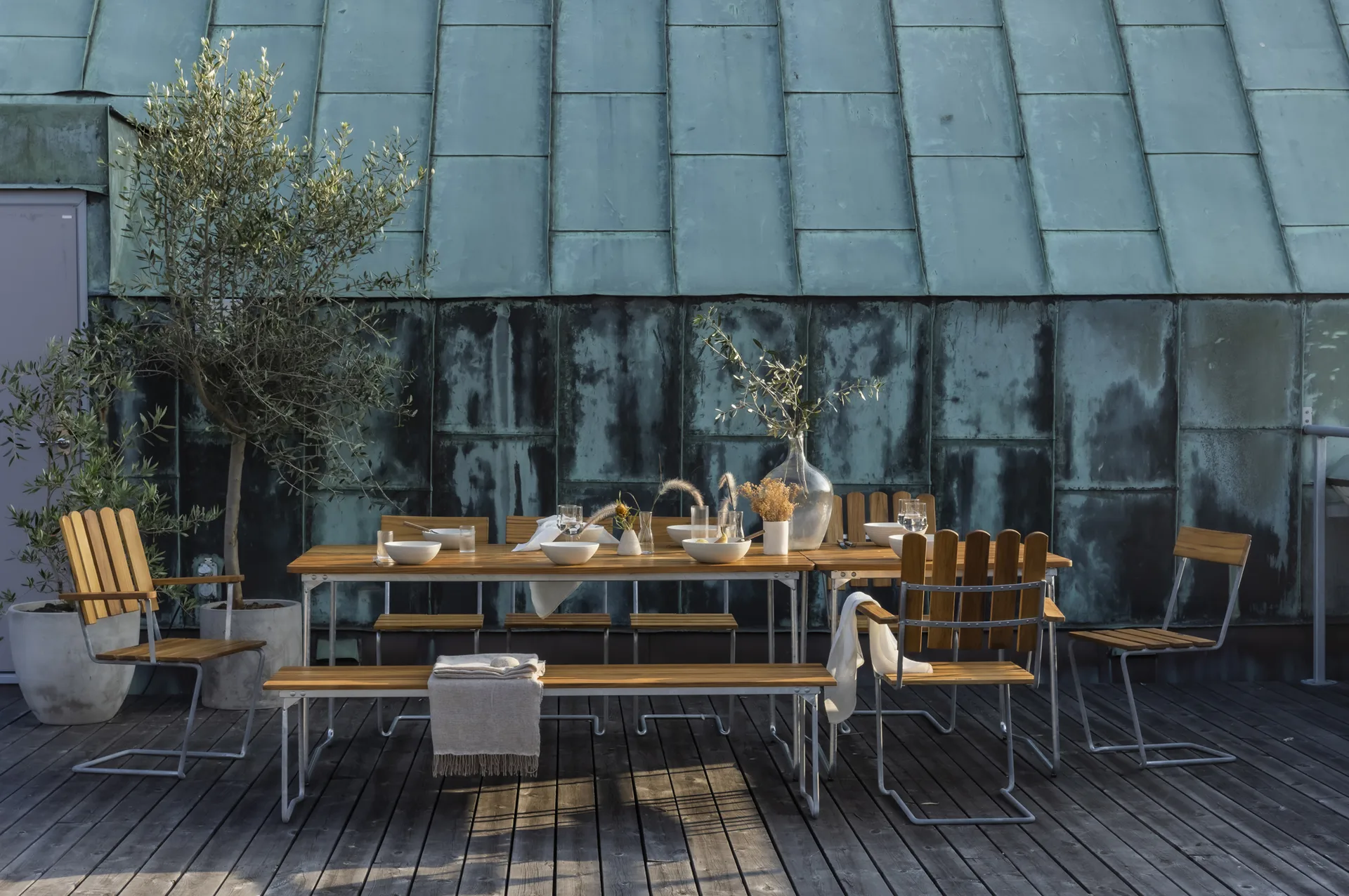 Gruppo da pranzo Grythyttan B25A + 2 Sedie 1 + Panchina 8 rovere oliato,  Grythyttan Stålmöbler