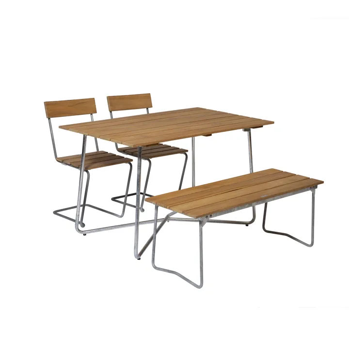 Gruppo da pranzo Grythyttan B25A + 2 Sedie 1 + Panchina 8 teak - Grythyttan Stålmöbler