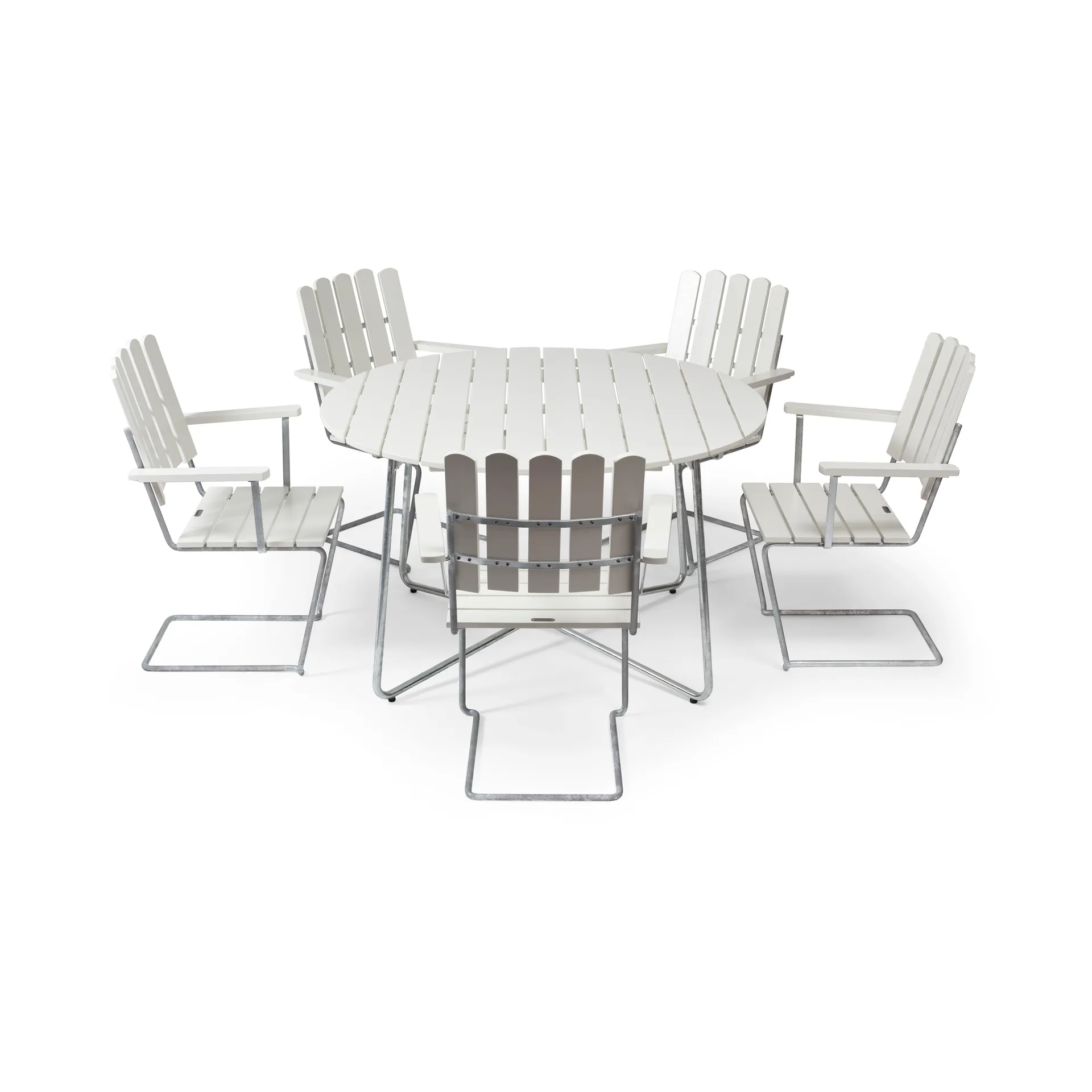 Gruppo da pranzo Grythyttan bianco 9A Ø120cm + 5 A2,  Grythyttan Stålmöbler