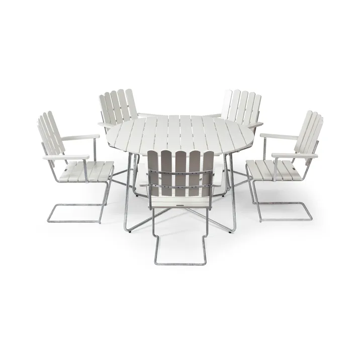 Gruppo da pranzo Grythyttan bianco 9A Ø120cm + 5 A2 - Grythyttan Stålmöbler