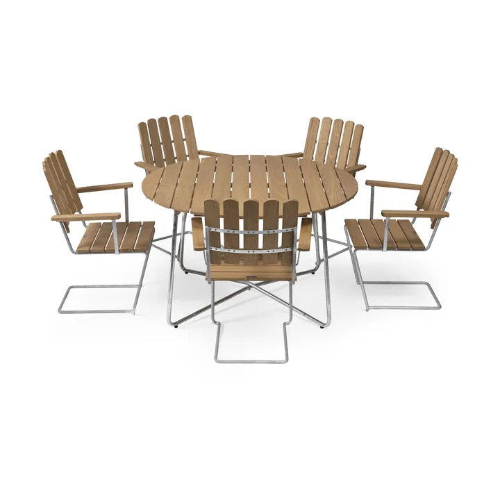 Gruppo da pranzo Grythyttan in rovere 9A Ø120cm + 5 A2 - Grythyttan Stålmöbler