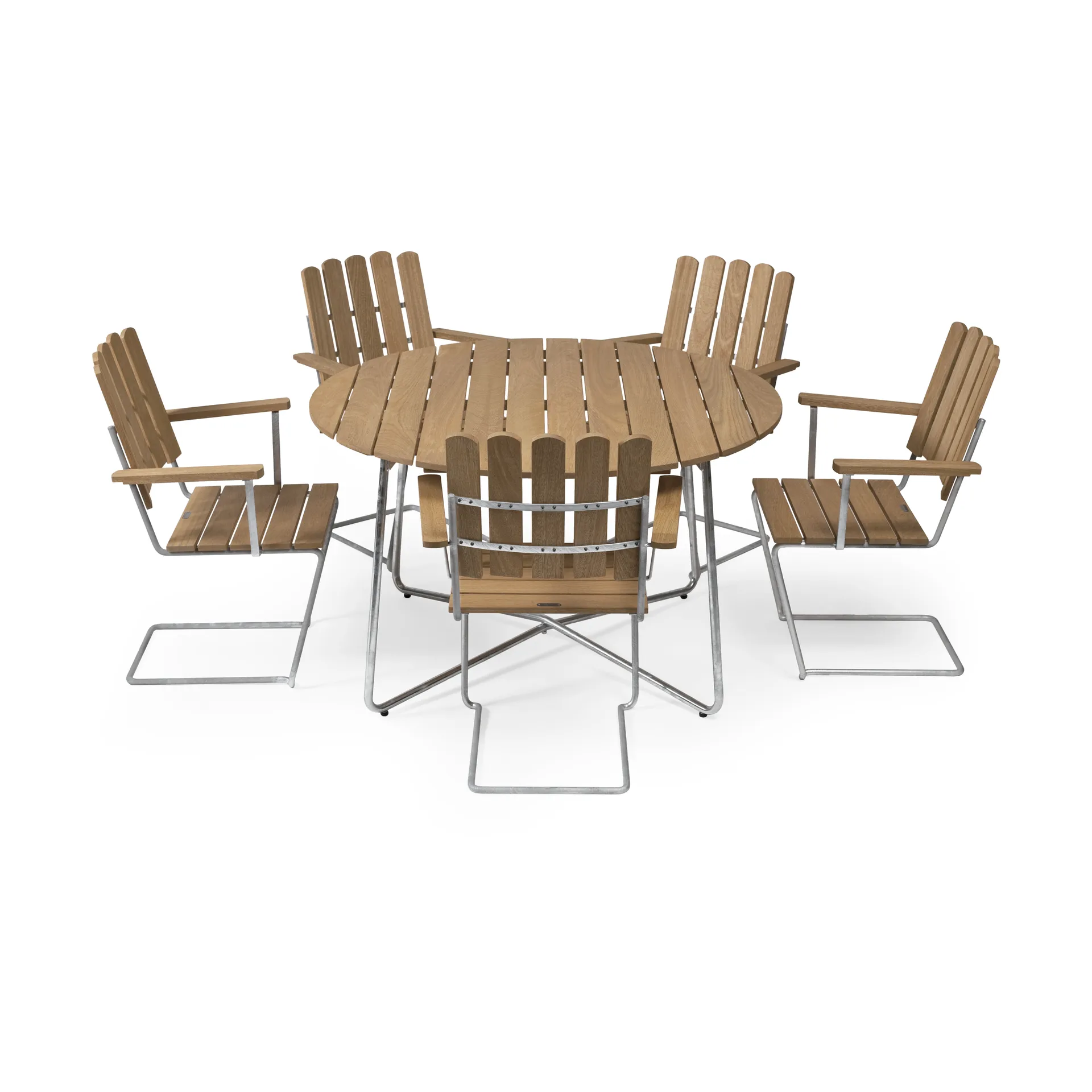 Gruppo da pranzo Grythyttan in rovere 9A Ø120cm + 5 A2 Grythyttan Stålmöbler