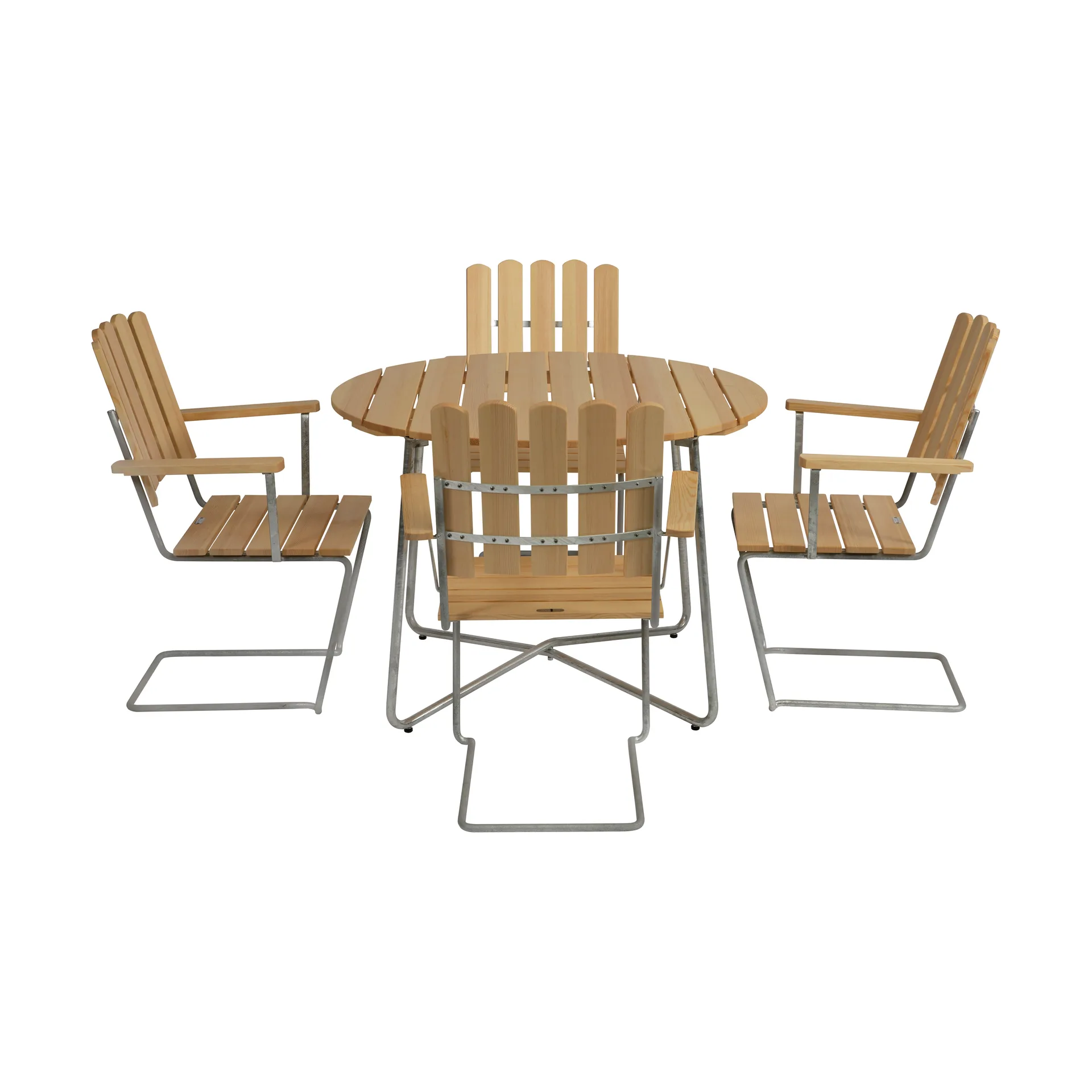Gruppo da pranzo Grythyttan pino 9A Ø100cm + 4 A2,  Grythyttan Stålmöbler
