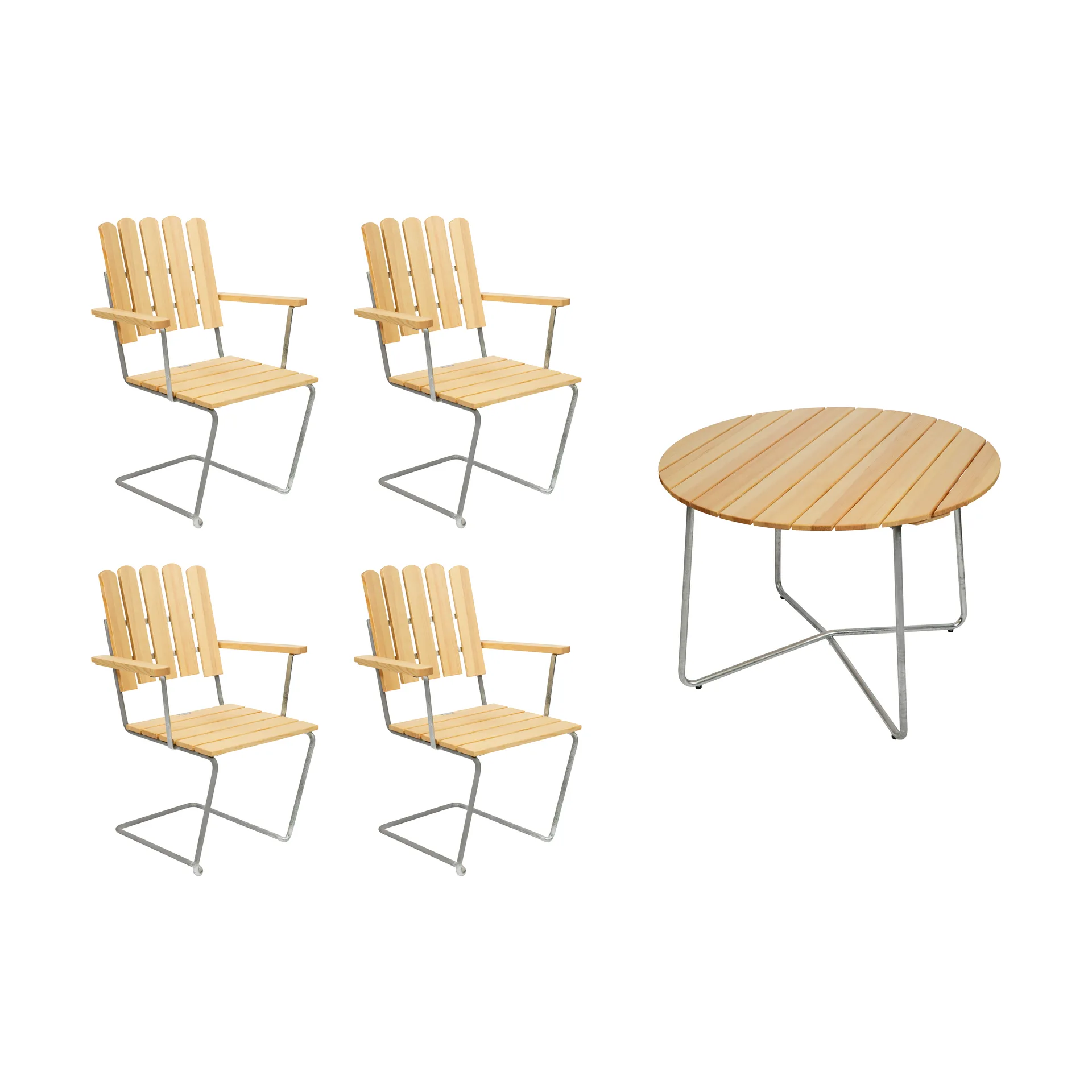 Gruppo da pranzo Grythyttan pino 9A Ø100cm + 4 A2 Grythyttan Stålmöbler