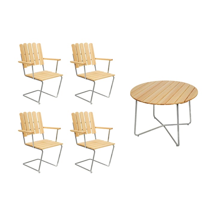 Gruppo da pranzo Grythyttan pino 9A Ø100cm + 4 A2 Grythyttan Stålmöbler
