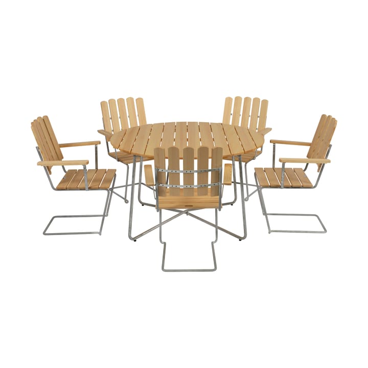 Gruppo da pranzo Grythyttan pino 9A Ø120cm + 5pz A2 Grythyttan Stålmöbler