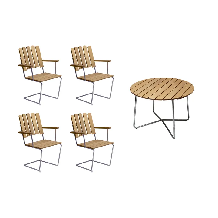 Gruppo di Mobili da Pranzo Grythyttan in Quercia 9A Ø100cm + 4 A2 - Grythyttan Stålmöbler