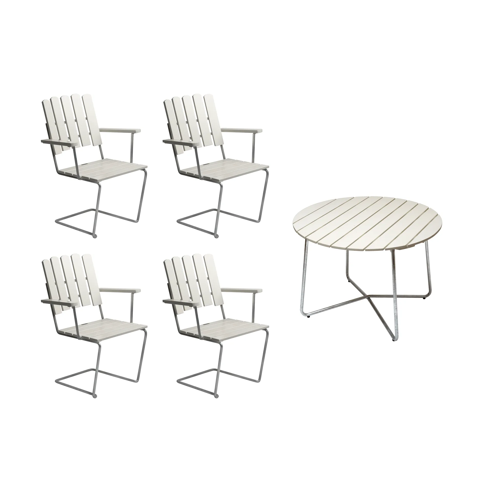 Gruppo di tavoli da pranzo Grythyttan bianco 9A Ø100cm + 4 A2,  Grythyttan Stålmöbler