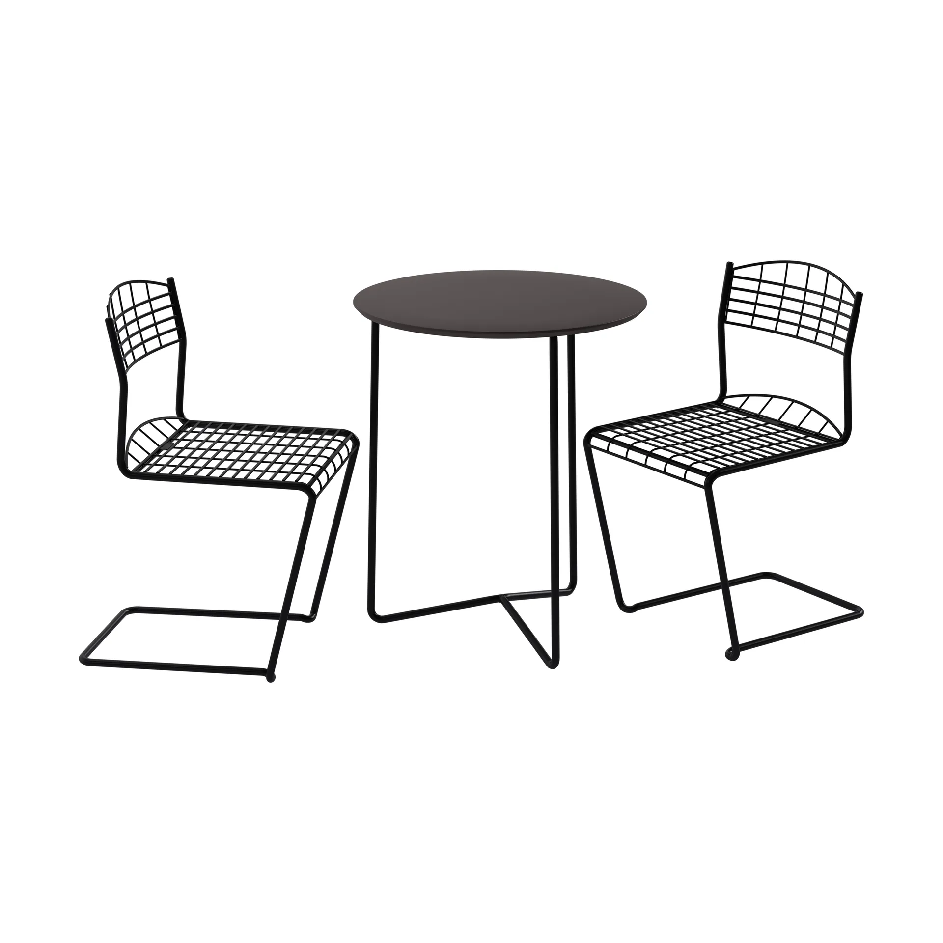 High tech tavolo Ø60 cm + 2 High tech sedia, nero Grythyttan Stålmöbler