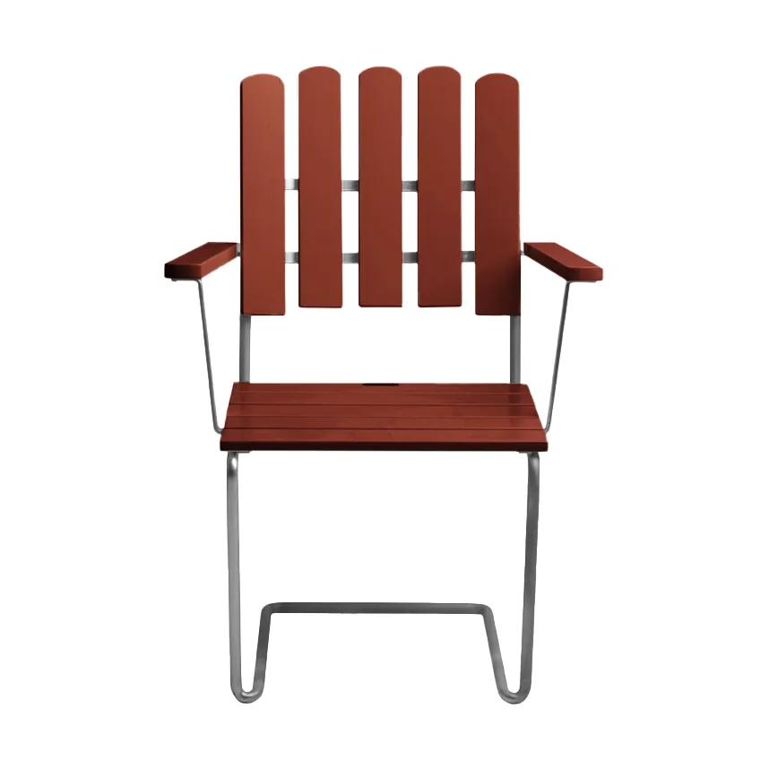 Poltrona A2, Rovere verniciato rosso scuro–telaio zincato a caldo Grythyttan Stålmöbler