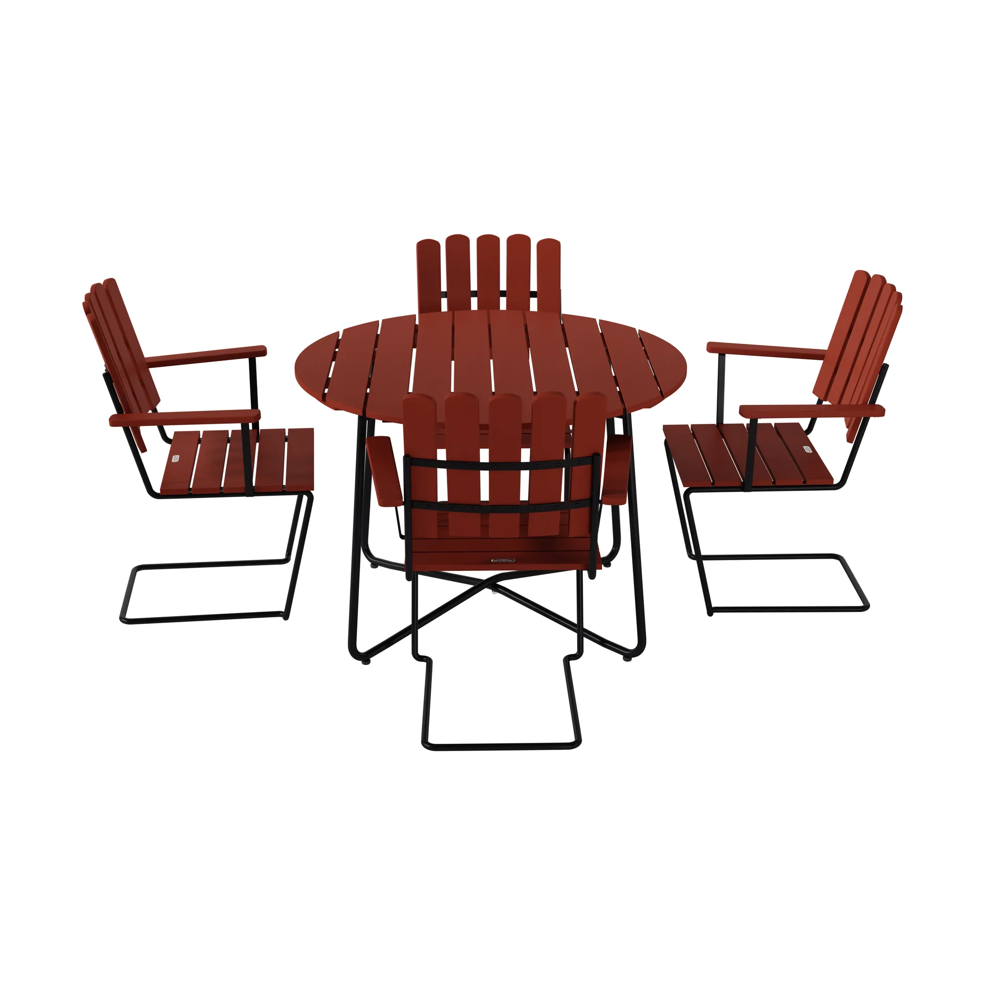 Tavolo da pranzo 9A Ø100 cm + 4 poltrone A2, rovere scuro-nero telaio Grythyttan Stålmöbler