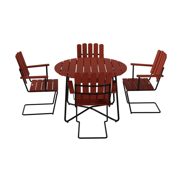 Tavolo da pranzo 9A Ø100 cm + 4 poltrone A2, rovere scuro-nero telaio - Grythyttan Stålmöbler