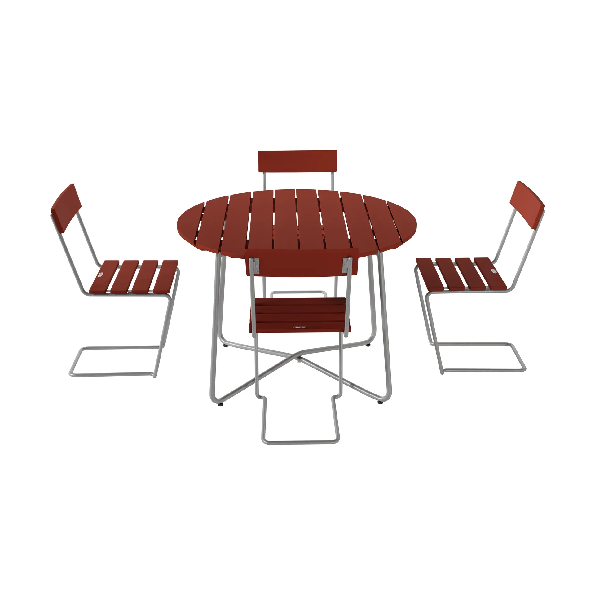 Tavolo da pranzo 9A Ø100 cm + 4 Sedia 1, rovere tinto scuro-zincato a caldo,  Grythyttan Stålmöbler