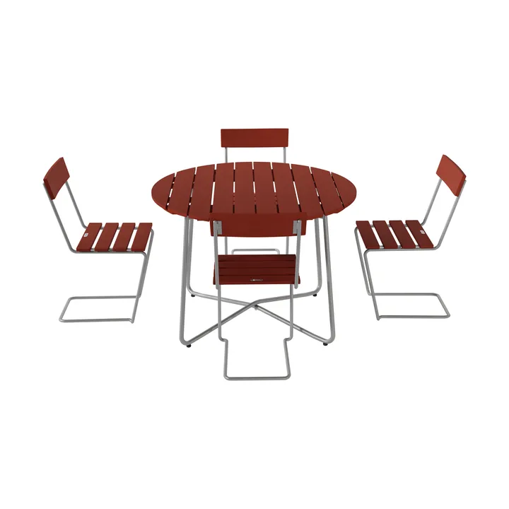 Tavolo da pranzo 9A Ø100 cm + 4 Sedia 1, rovere tinto scuro-zincato a caldo - Grythyttan Stålmöbler