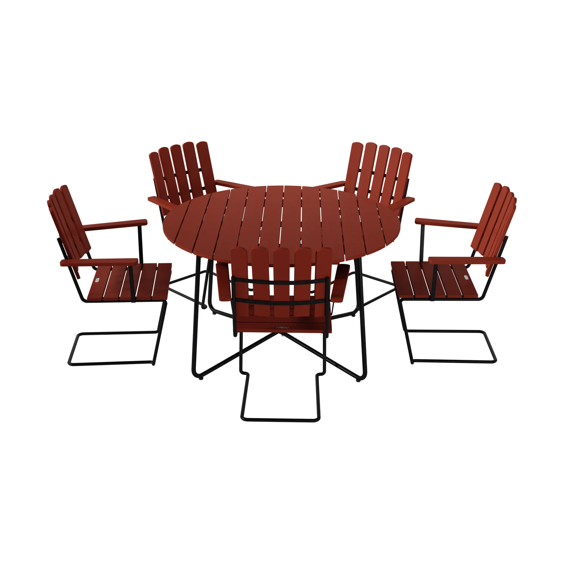Tavolo da pranzo 9A Ø120 cm + 5 poltrone A2, rovere scuro-nero struttura,  Grythyttan Stålmöbler