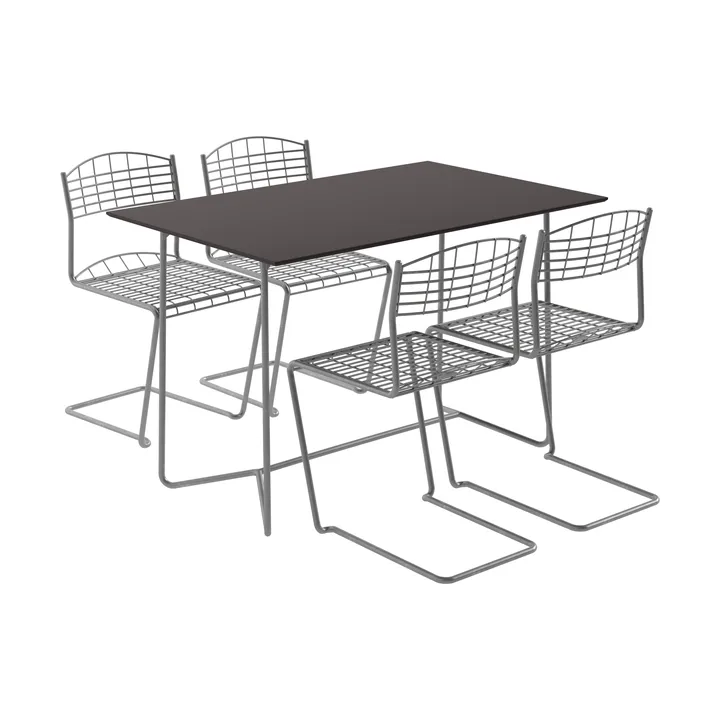 Tavolo High tech 110 cm + 4 sedie High tech, nero-zincato a caldo - Grythyttan Stålmöbler