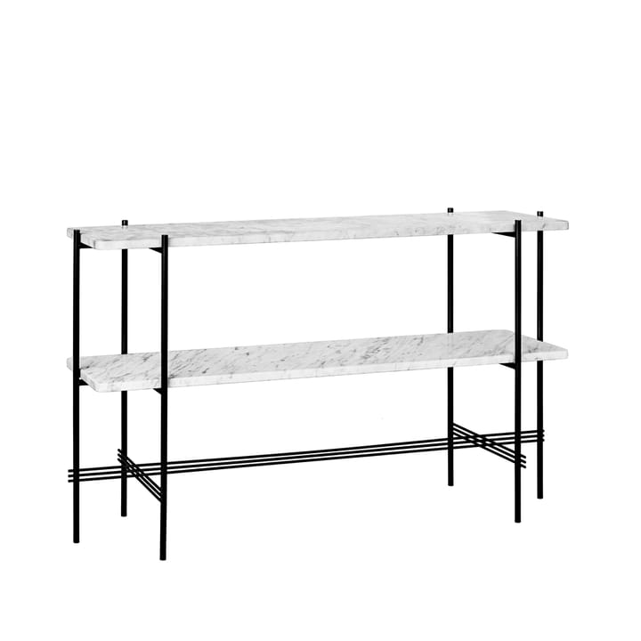 Consolle TS 120x30x72 cm - marmo bianco di Carrara, struttura nera, 2 ripiani in marmo - GUBI