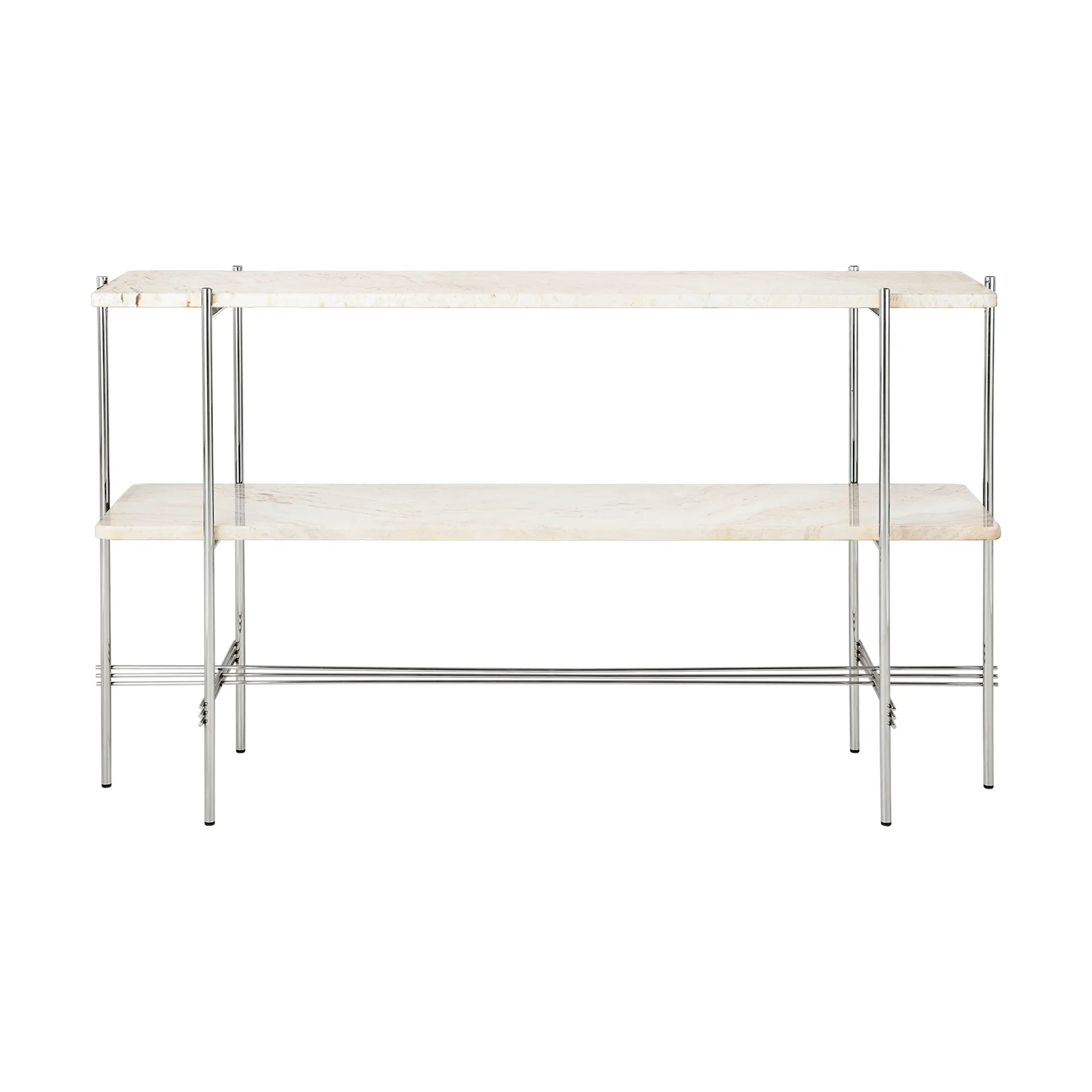 Consolle TS 120x30x72 cm, travertino bianco naturale, acciaio GUBI