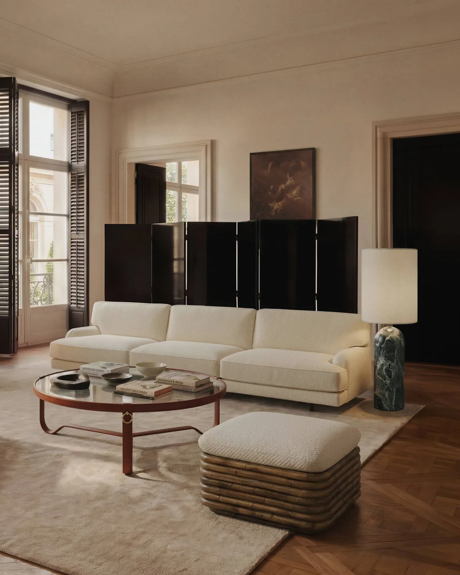 Lampada da pavimento Gravity XL, Emerald marble-canvas GUBI