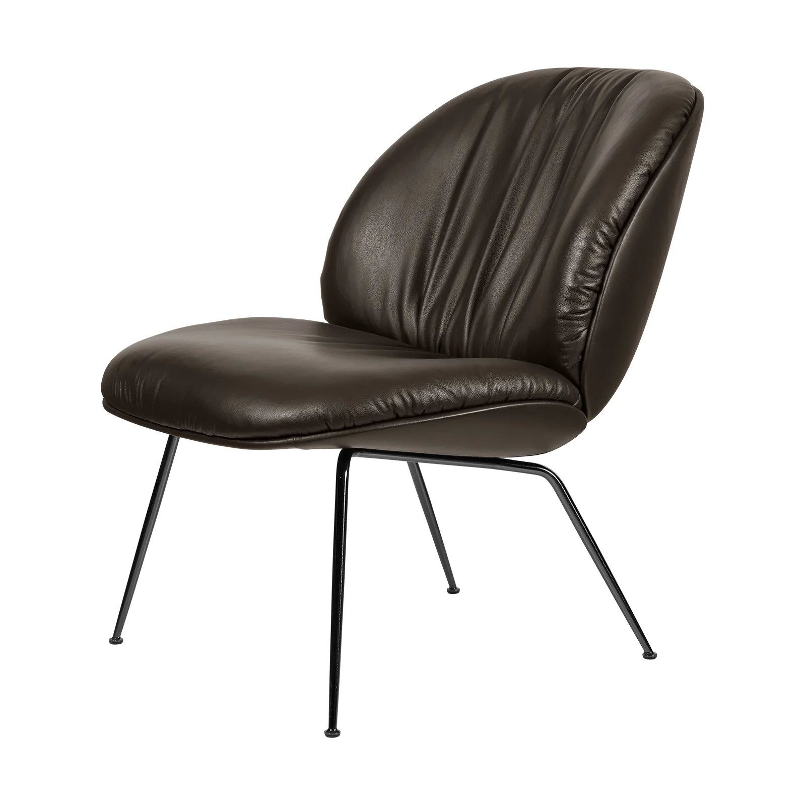 Poltrona lounge Beetle Soft completamente rivestita, Pelle liscia Gubi Coffee-nero opaco GUBI