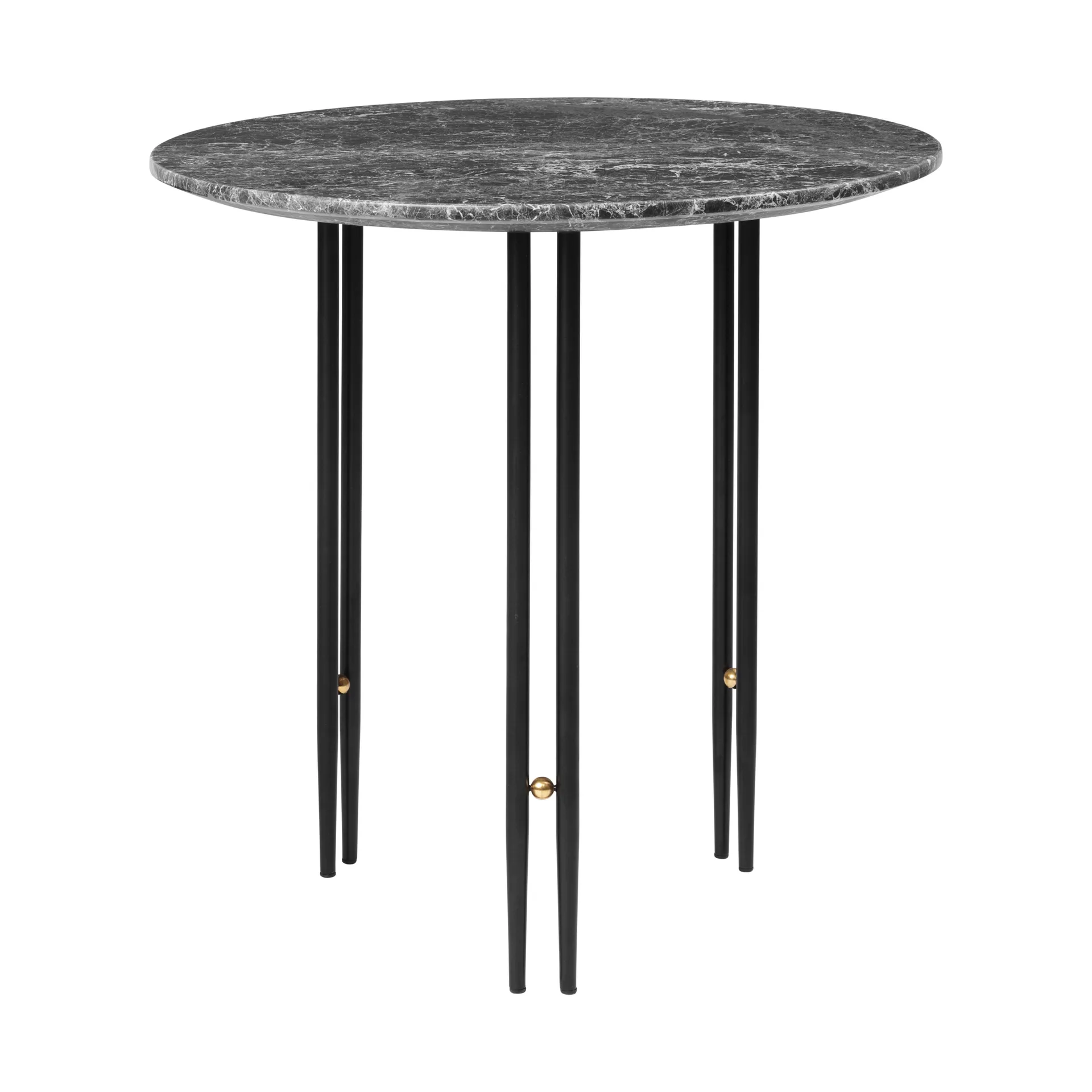 Tavolino IOI Ø 50 cm, Nero, ottone, marmo grigio GUBI
