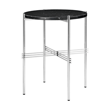 Tavolino TS acciaio lucidato Ø 40 cm - Marmo nero Marquina - GUBI