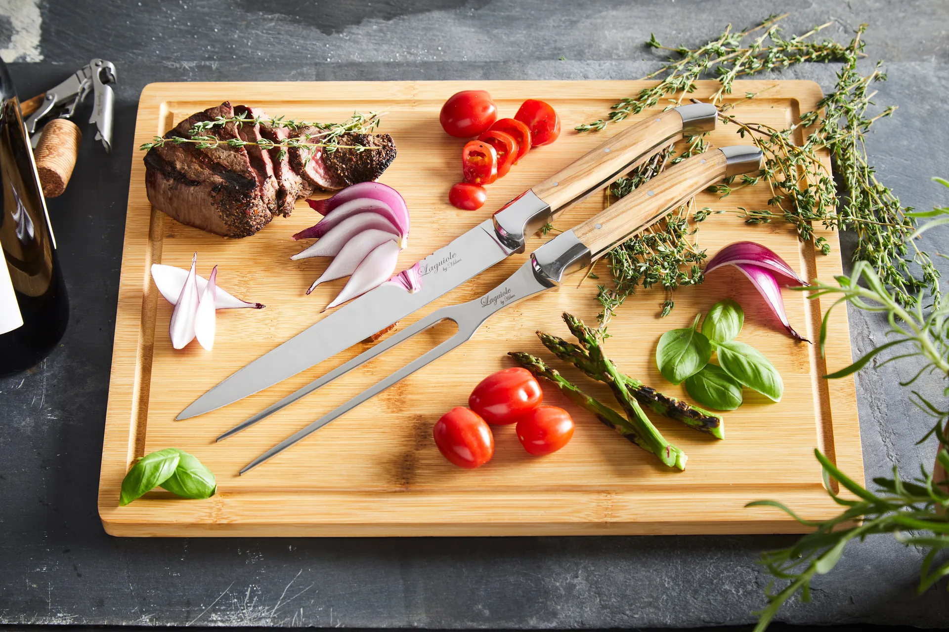 Set da trancio di 3 pezzi Laguiole By Hâws con tagliere , Oliva Hâws