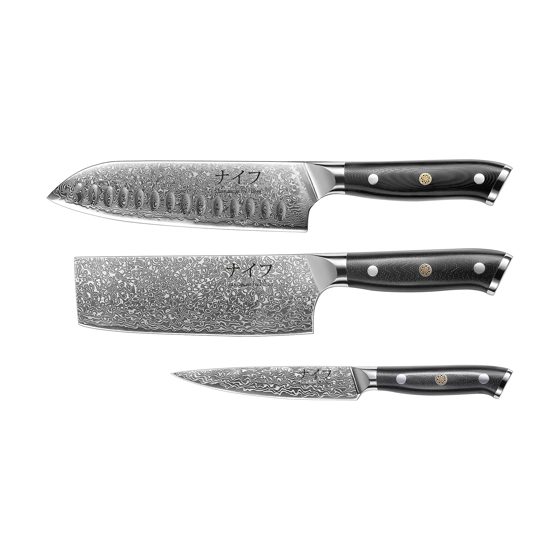 Set di coltelli 3 pezzi Damascus By Hâws, Nero-acciaio inossidabile Hâws