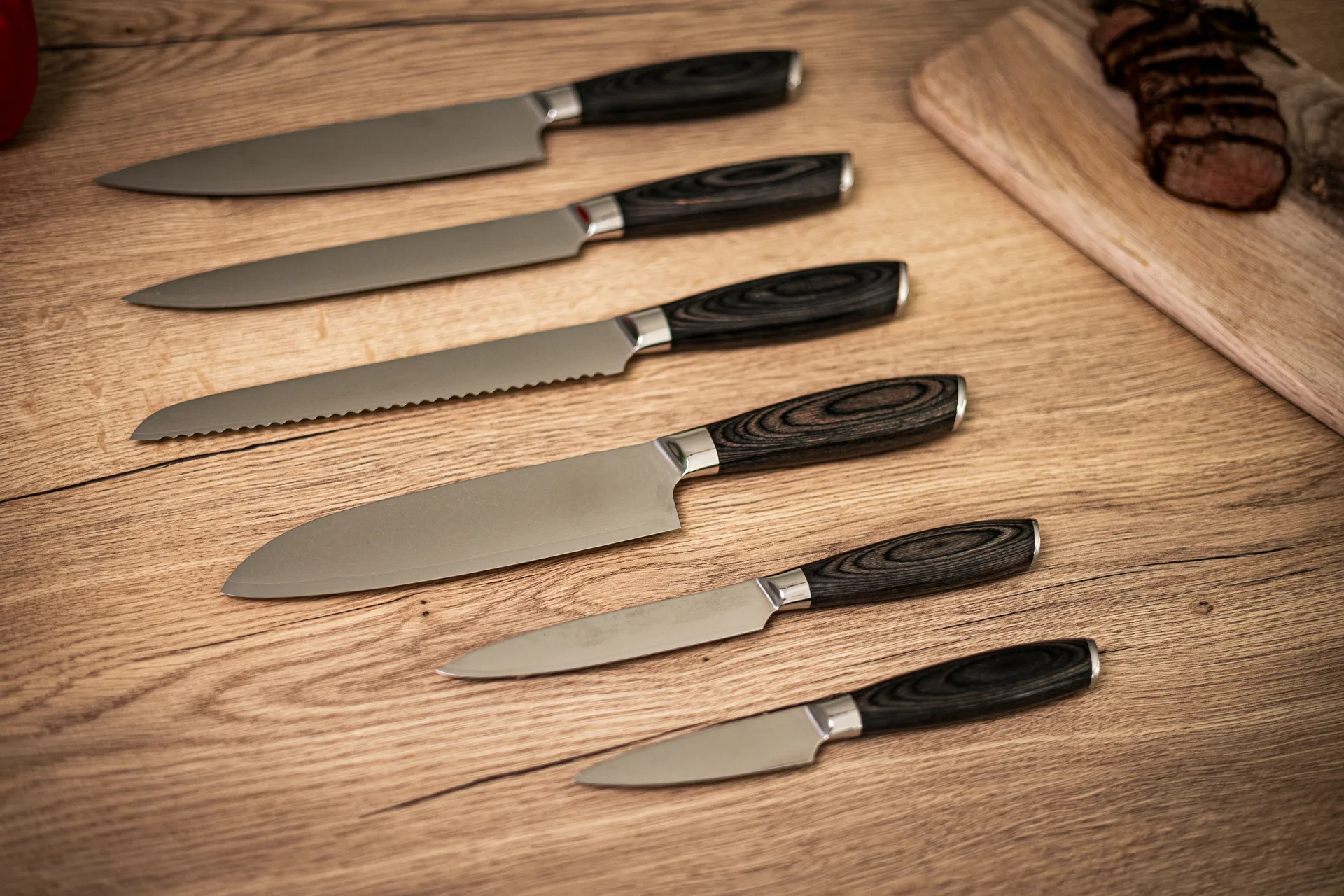 Set di coltelli 6 pezzi Damascus, Marrone-acciaio inossidabile Hâws