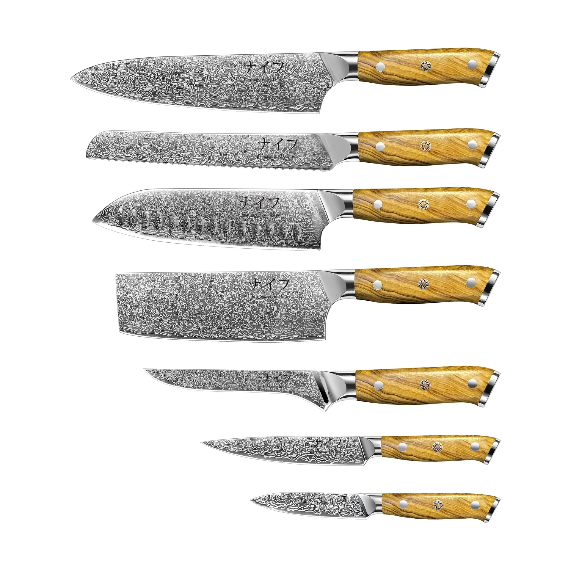 Set di coltelli 7 pezzi Damascus By Hâws, Marrone-acciaio inossidabile Hâws