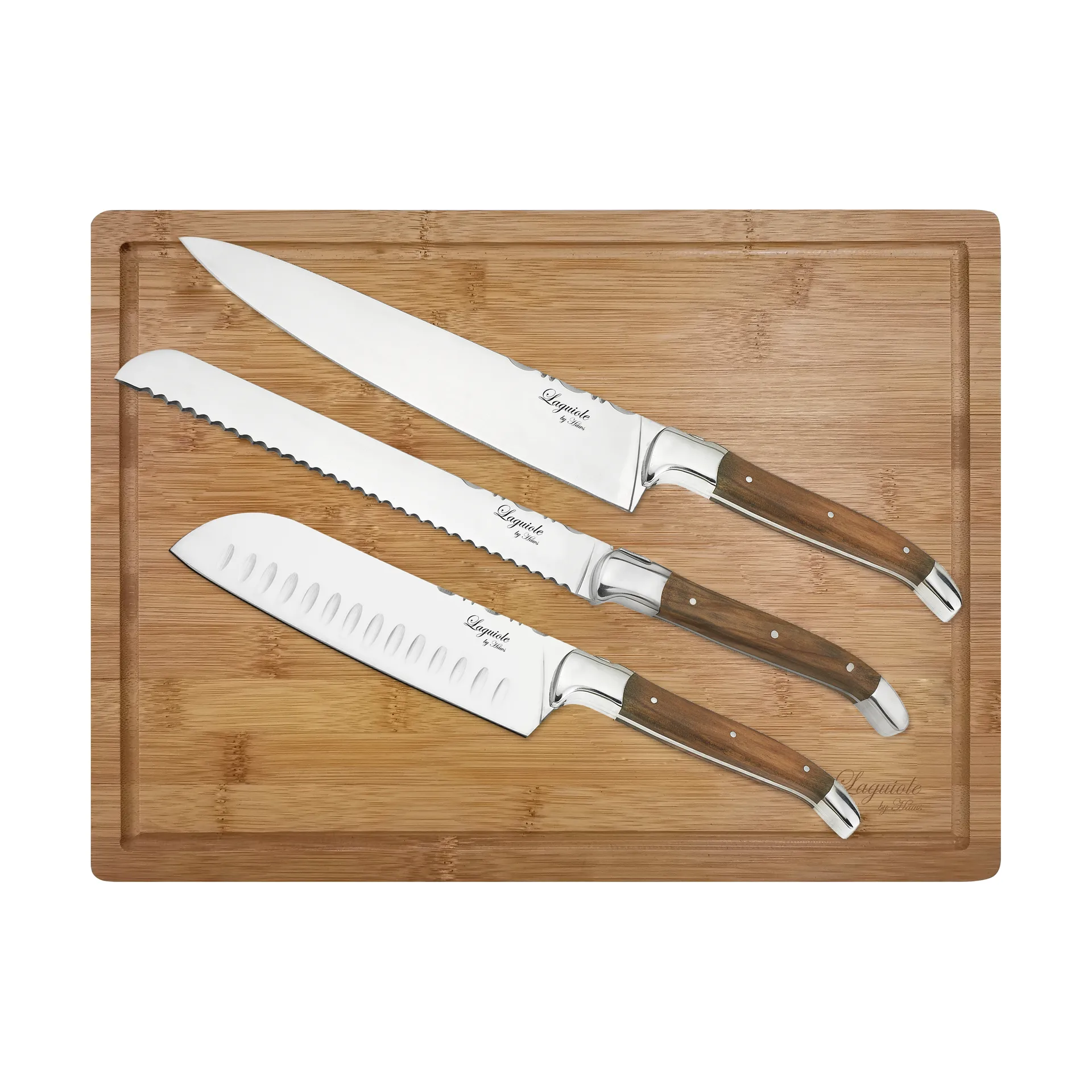 Set di coltelli da cucina con tagliere 4 pezzi Laguiole By Hâws, Olivo-acciaio inossidabile-bambù Hâws