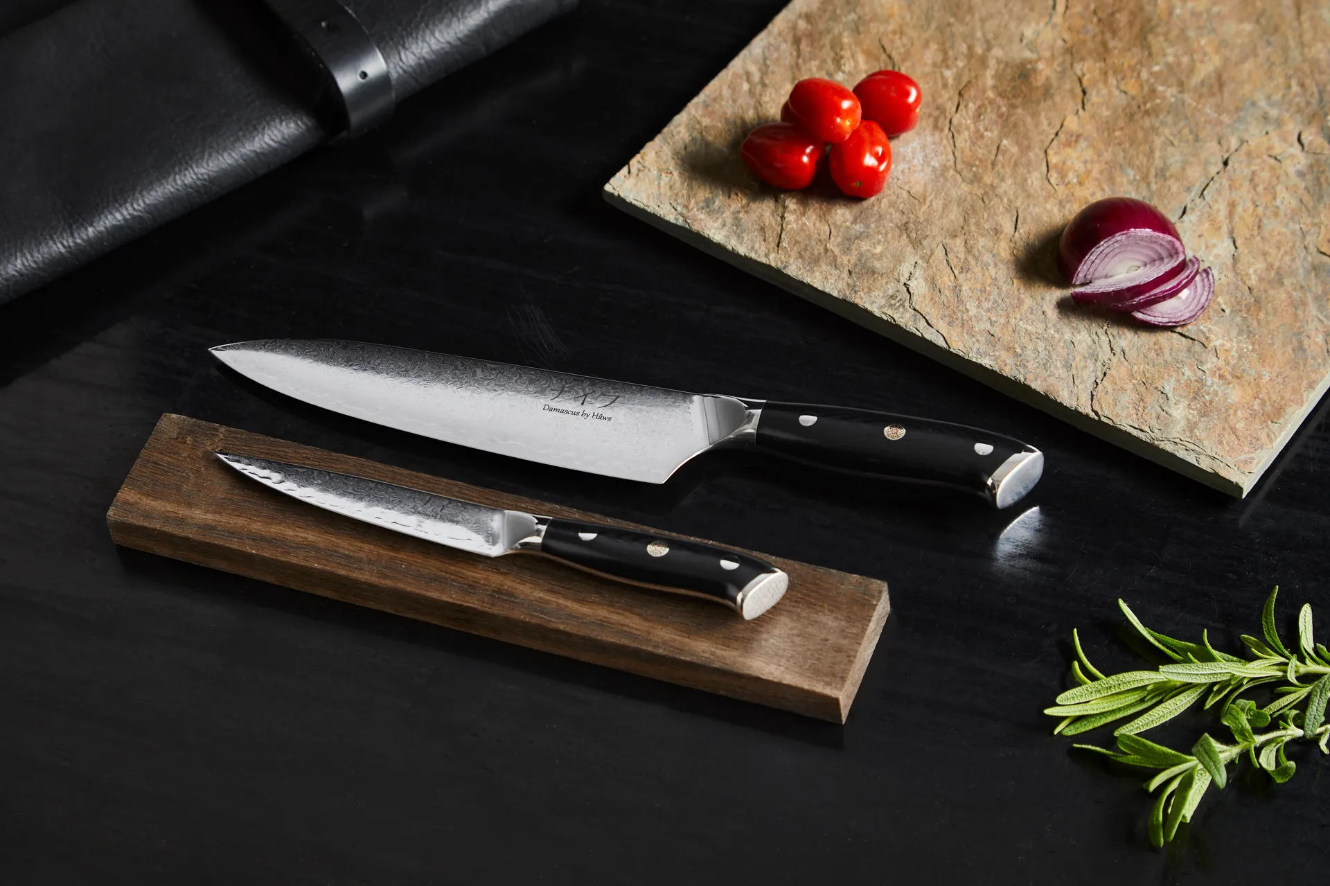 Set di coltelli da cucina e universali 2 pezzi Damascus By Hâws, Nero-acciaio inossidabile Hâws