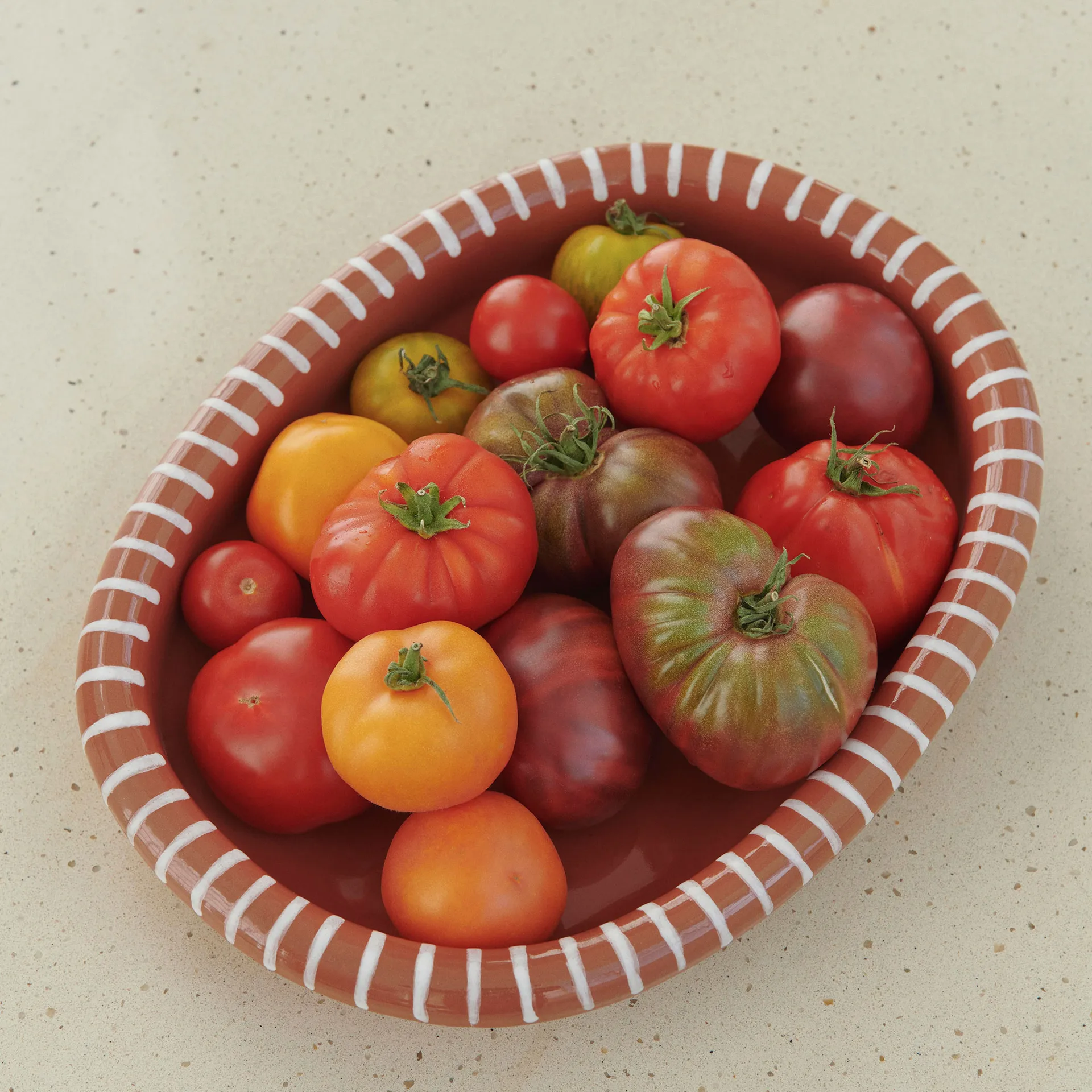 Barro piatto da servizio ovale grande 27x36 cm, Naturale a strisce HAY