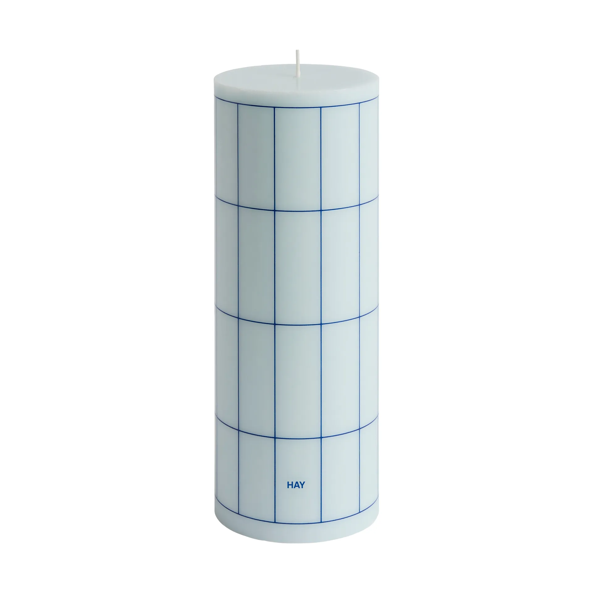Candela a colonna blockljus grande 25 cm, Celeste-blue grid check HAY