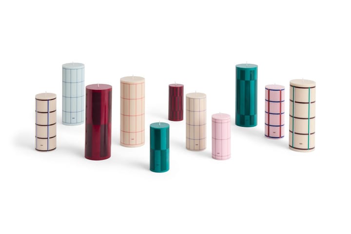 Candela a colonna blockljus grande 25 cm, Pink-bordeaux-dark blue check HAY