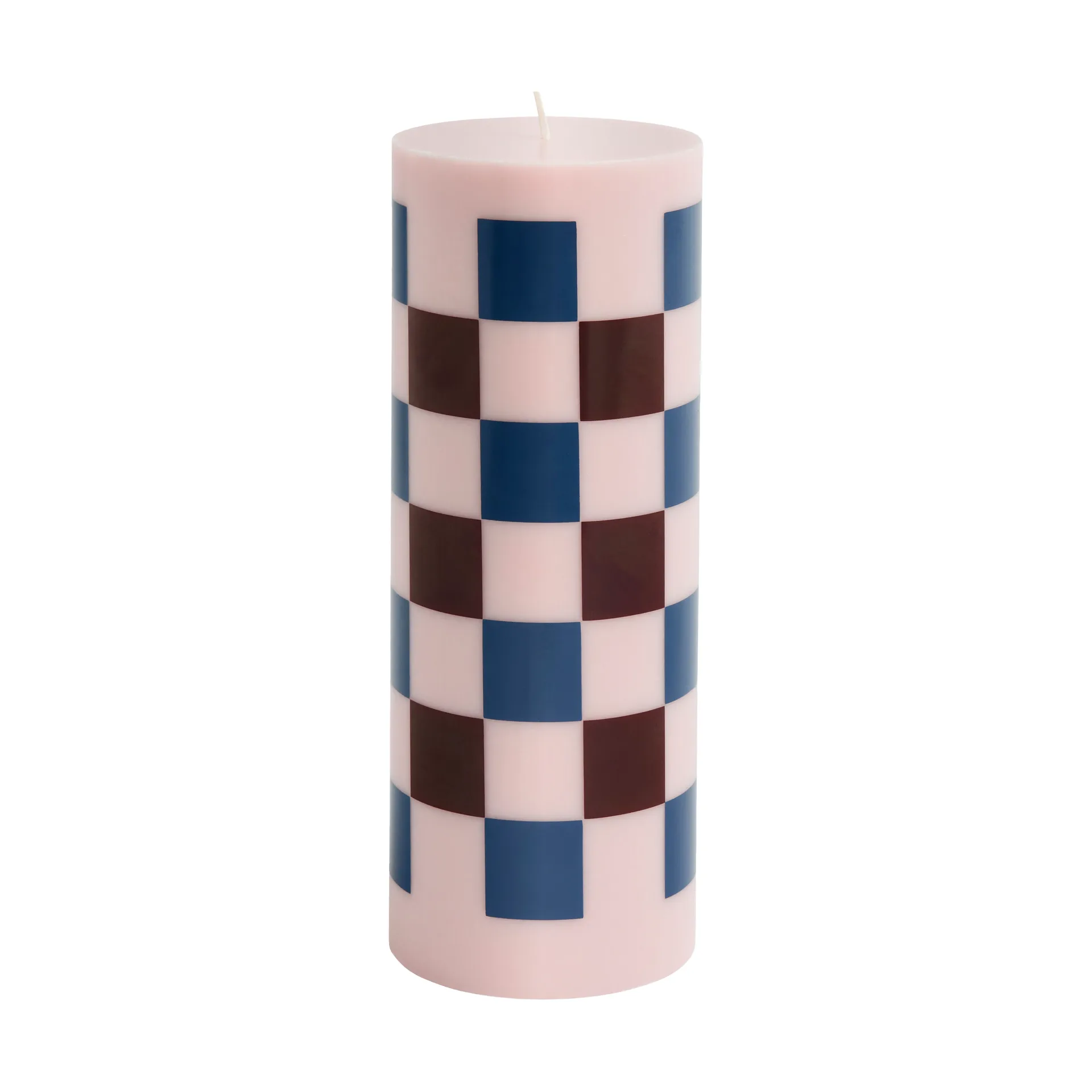 Candela a colonna blockljus grande 25 cm, Pink-bordeaux-dark blue check HAY
