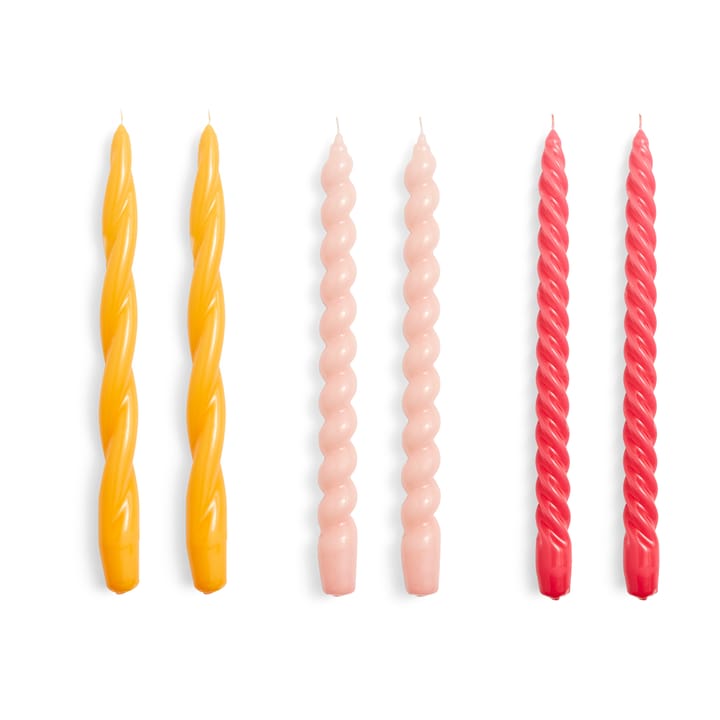 Candela Long Twist/Spiral Candle mix, confezione da 6 - Rosa, lampone - HAY