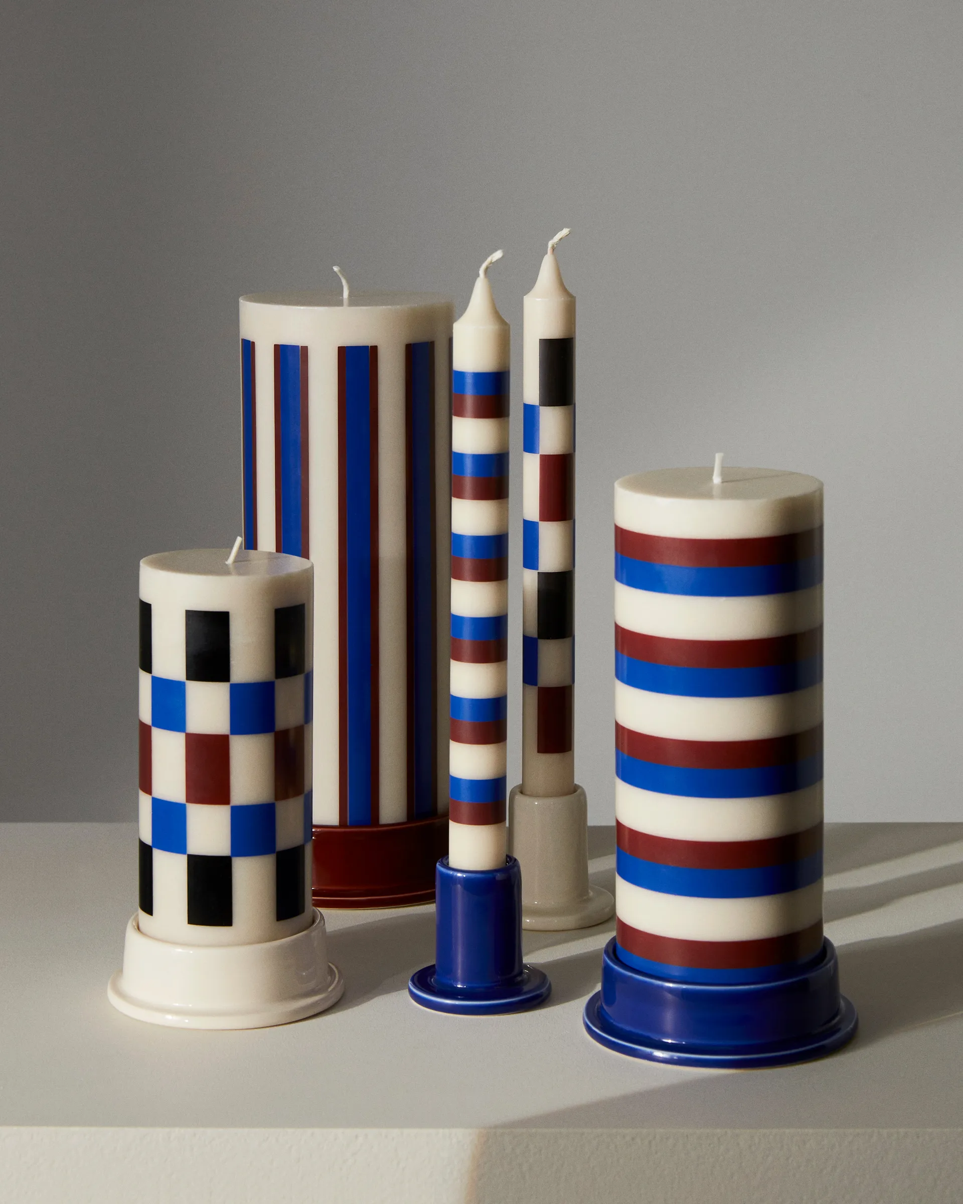Column Candle candela a blocco media 20 cm, Bianco sporco, marrone, blu HAY