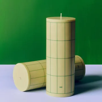 Column Candle candela a colonna large 25 cm - verde chiaro con quadretto a griglia verde scuro - HAY